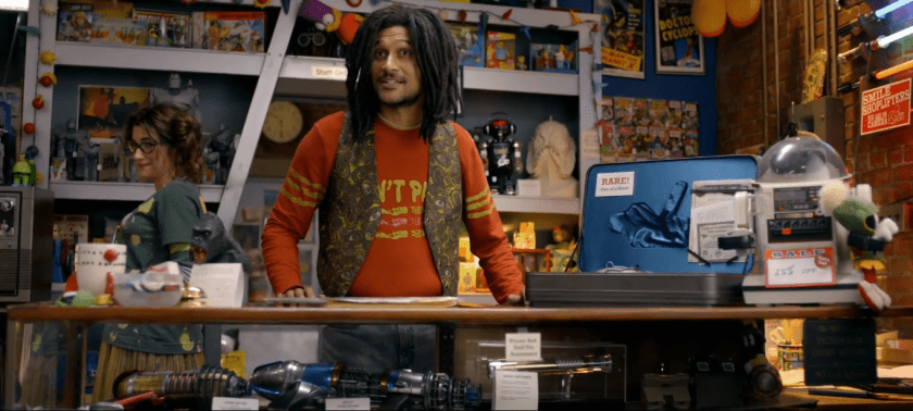 Keegan-Michael Key as Hugo Gernsback in the "Blast from the Past" pop culture store.