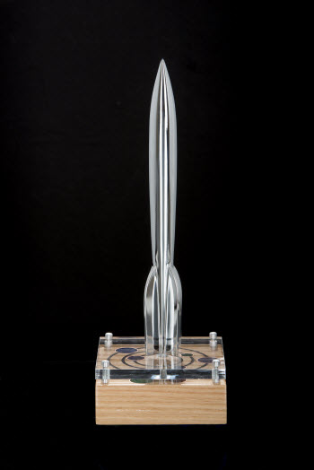 The 2016 Hugo Award trophy, designed by Sarah Felix