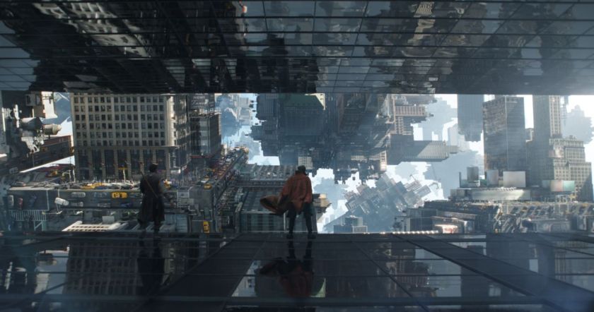 One of the film's most dazzling action sequences follows Strange as he must flee through an extradimensional New York.